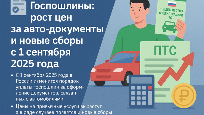 🚘 Госпошлины: рост цен за авто-документы и новые сборы с 1 сентября 2025 года