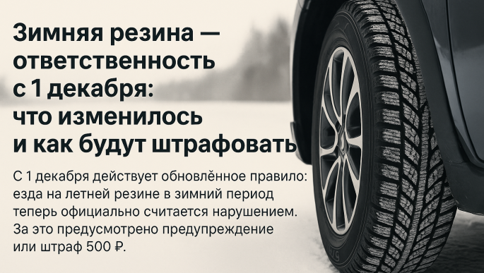 🚗 Зимняя резина — ответственность с 1 декабря: что изменилось и как будут штрафовать