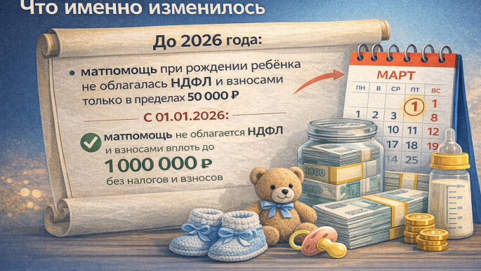 Матпомощь при рождении ребёнка: до 1 млн ₽ без НДФЛ и страховых взносов с 1 января 2026 года