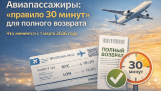 Авиапассажиры: «правило 30 минут» для полного возврата. Что меняется с 1 марта 2026 года